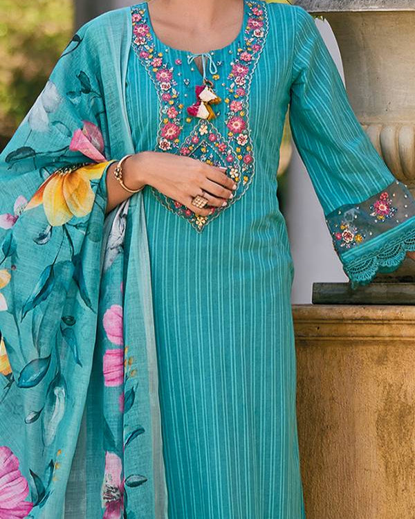 Women Pure Cotton Kurta Pant Dupatta Set-KYAMSTORE