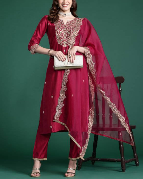 Women Viscose Rayon Kurta Pant Dupatta Set-KYAMSTORE