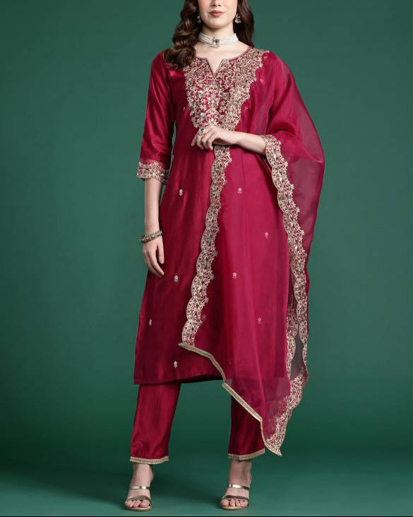 Women Viscose Rayon Kurta Pant Dupatta Set-KYAMSTORE
