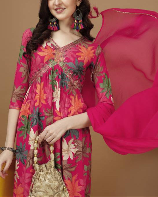 Women Viscose Rayon Kurta Pant Dupatta Set-KYAMSTORE