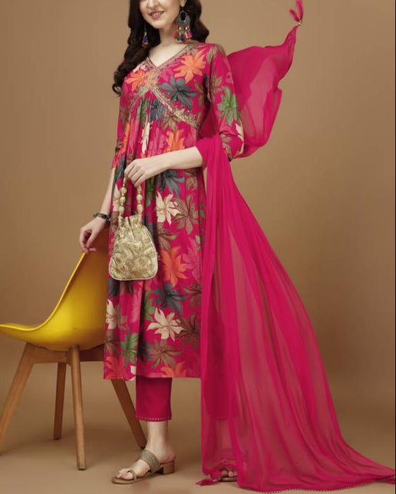Women Viscose Rayon Kurta Pant Dupatta Set-KYAMSTORE