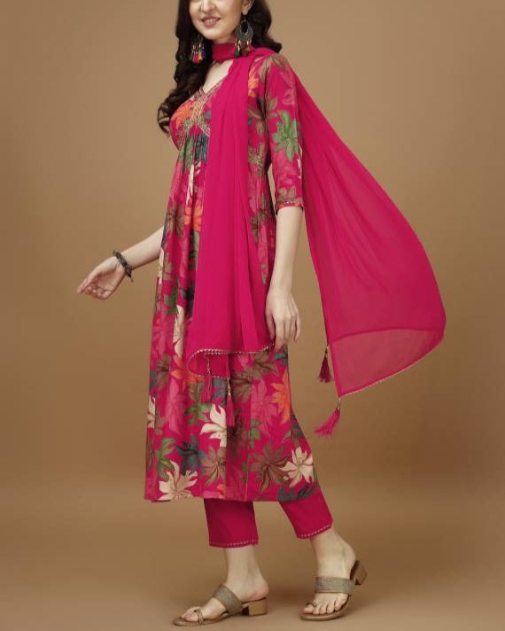 Women Viscose Rayon Kurta Pant Dupatta Set-KYAMSTORE