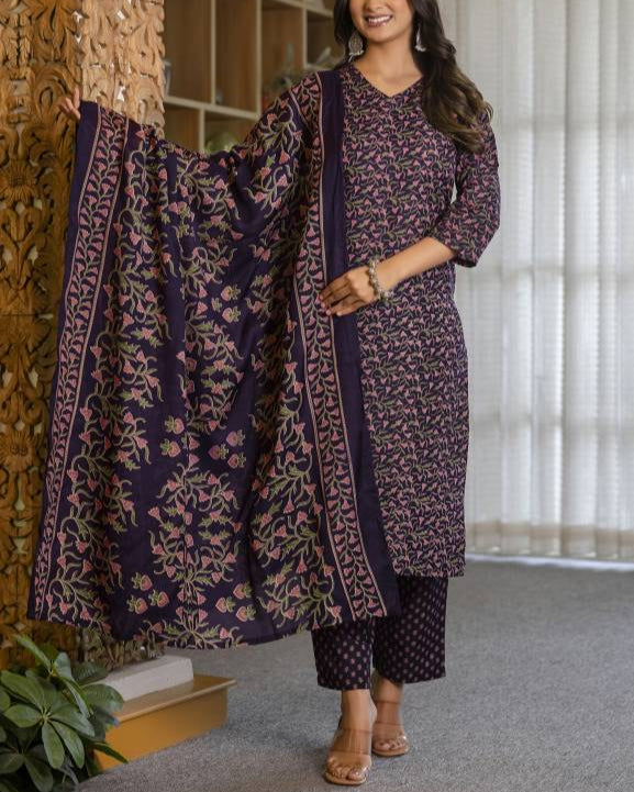 Women Viscose Rayon Kurta Pant Dupatta Set-KYAMSTORE