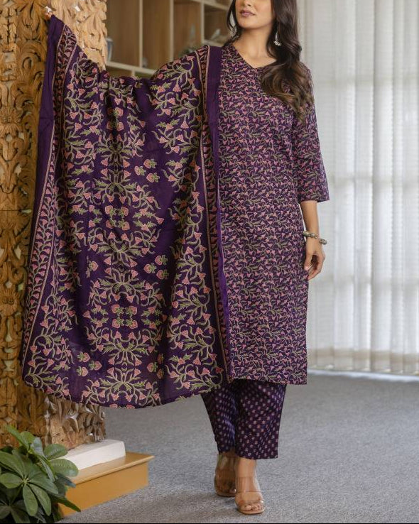 Women Viscose Rayon Kurta Pant Dupatta Set-KYAMSTORE