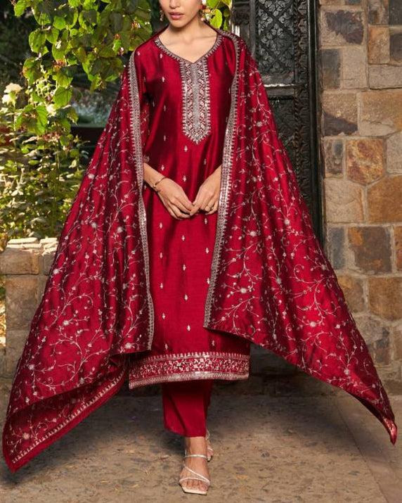 Women Silk Blend Kurta Pant Dupatta Set-KYAMSTORE