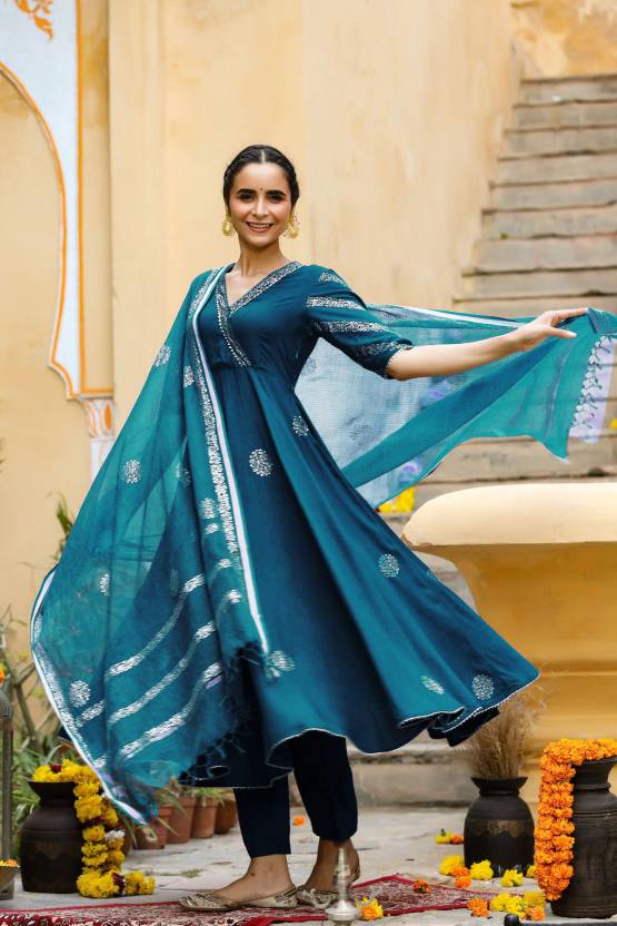 Women Cotton Rayon Kurta Pant Dupatta Set