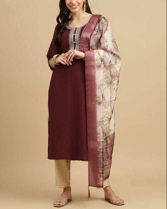 Women Silk Blend Kurta Pant Dupatta Set-KYAMSTORE