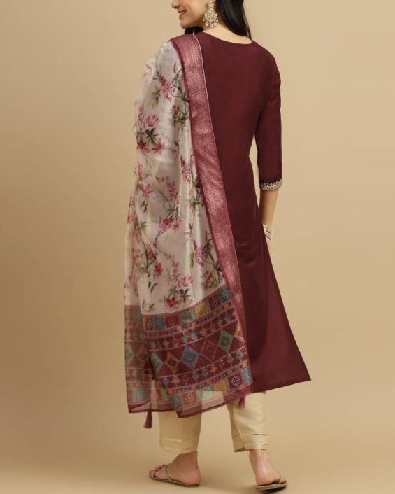 Women Silk Blend Kurta Pant Dupatta Set-KYAMSTORE