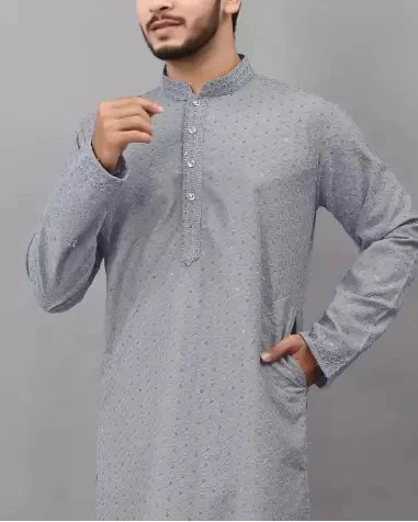Men Chikan Embroidery Viscose Rayon Ethnic Dress (Color Variants)-KYAMSTORE