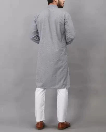 Men Chikan Embroidery Viscose Rayon Ethnic Dress (Color Variants)-KYAMSTORE