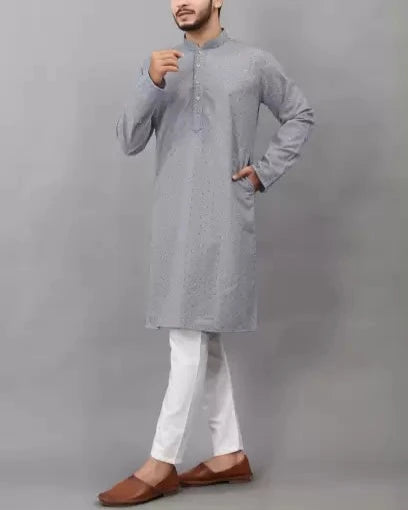 Men Chikan Embroidery Viscose Rayon Ethnic Dress (Color Variants)-KYAMSTORE