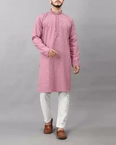 Men Chikan Embroidery Viscose Rayon Ethnic Dress (Color Variants)-KYAMSTORE