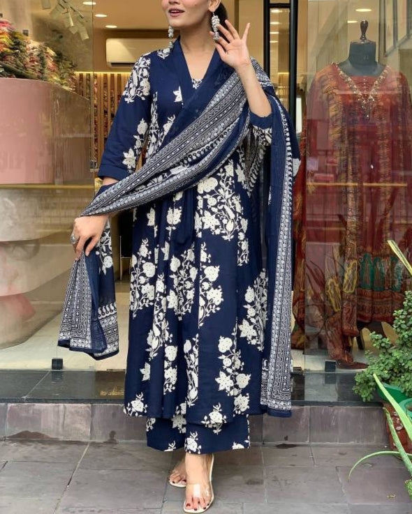 Women Cotton Rayon Kurta Pant Dupatta Set-KYAMSTORE