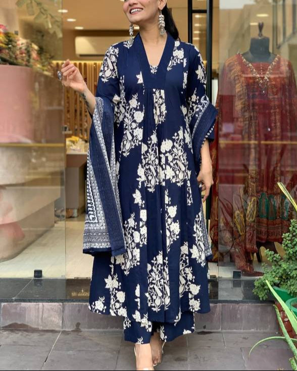 Women Cotton Rayon Kurta Pant Dupatta Set-KYAMSTORE