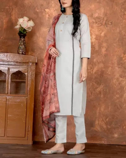 Stylish Printed Kurta Pant and Printed Dupatta Set Solid Kurta-KYAMSTORE