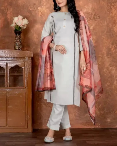 Stylish Printed Kurta Pant and Printed Dupatta Set Solid Kurta-KYAMSTORE