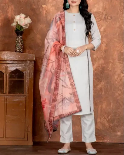 Stylish Printed Kurta Pant and Printed Dupatta Set Solid Kurta-KYAMSTORE