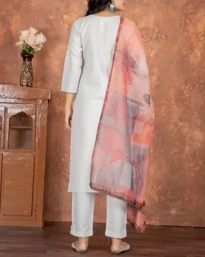 Stylish Printed Kurta Pant and Printed Dupatta Set Solid Kurta-KYAMSTORE