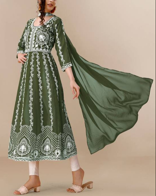 Women Georgette Kurta Dupatta Set-KYAMSTORE