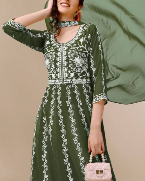 Women Georgette Kurta Dupatta Set-KYAMSTORE