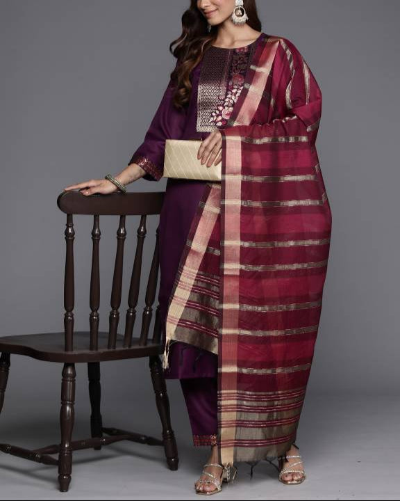 Women Pure Cotton Kurta Pant Dupatta Set-KYAMSTORE
