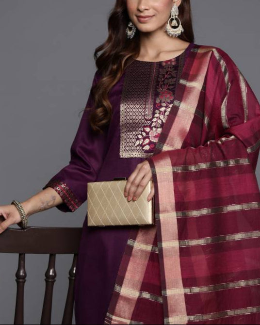Women Pure Cotton Kurta Pant Dupatta Set-KYAMSTORE
