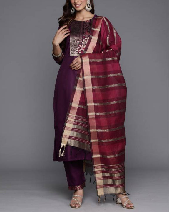 Women Pure Cotton Kurta Pant Dupatta Set-KYAMSTORE