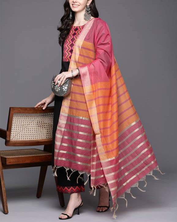 Women Cotton Blend Kurta Palazzo Dupatta Set-KYAMSTORE
