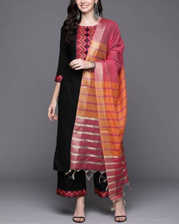 Women Cotton Blend Kurta Palazzo Dupatta Set-KYAMSTORE