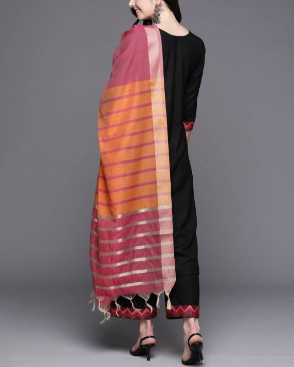 Women Cotton Blend Kurta Palazzo Dupatta Set-KYAMSTORE