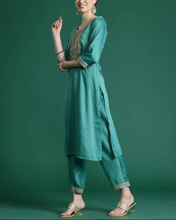 Women Silk Blend Kurta Pant Dupatta Set-KYAMSTORE