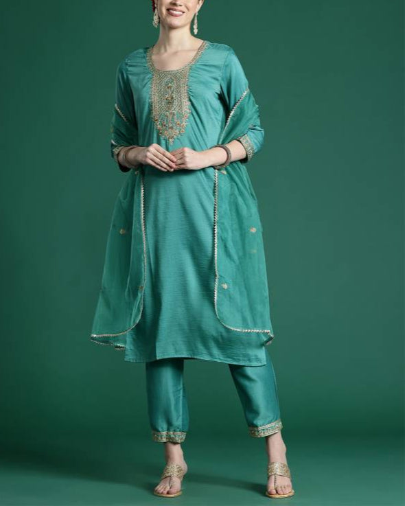 Women Silk Blend Kurta Pant Dupatta Set-KYAMSTORE