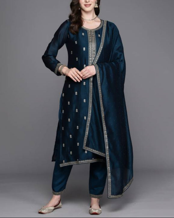 Women Silk Blend Kurta Pant Dupatta Set-KYAMSTORE