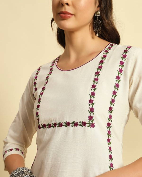 Women Khadi Cotton Kurti Pant Dupatta Set-KYAMSTORE