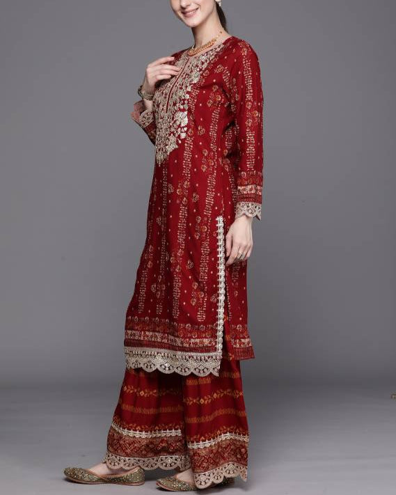 Women Viscose Rayon Kurta Sharara Dupatta Set-KYAMSTORE