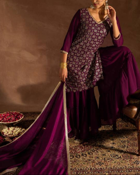 Women Georgette Kurta Sharara Dupatta Set-KYAMSTORE