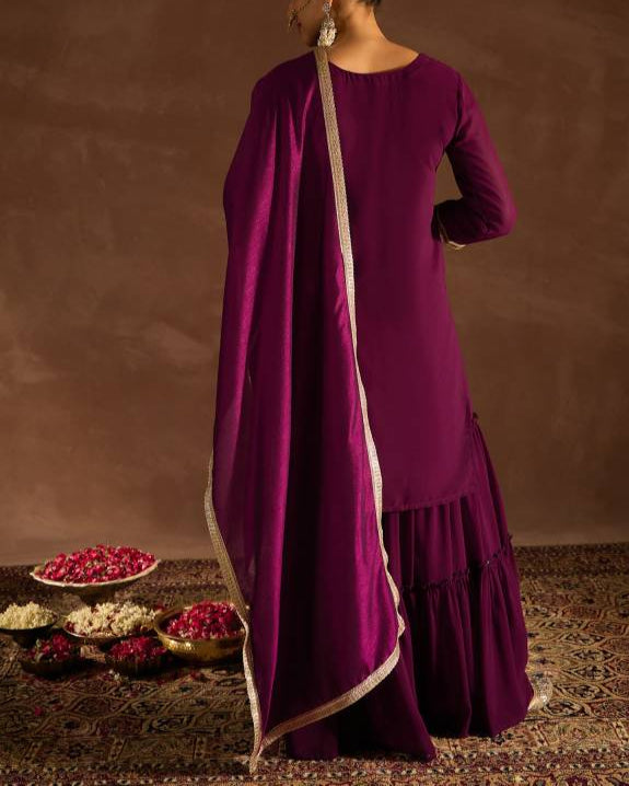 Women Georgette Kurta Sharara Dupatta Set-KYAMSTORE