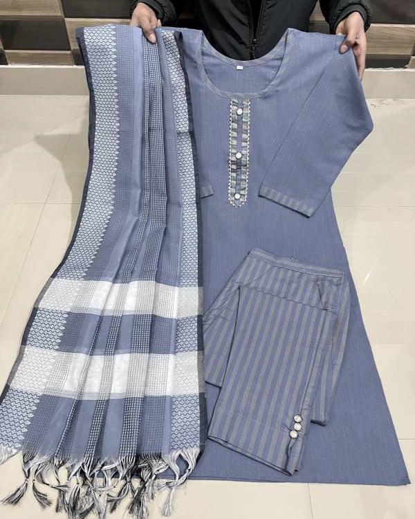 Women Pure Cotton Kurta Pant Dupatta Set-KYAMSTORE