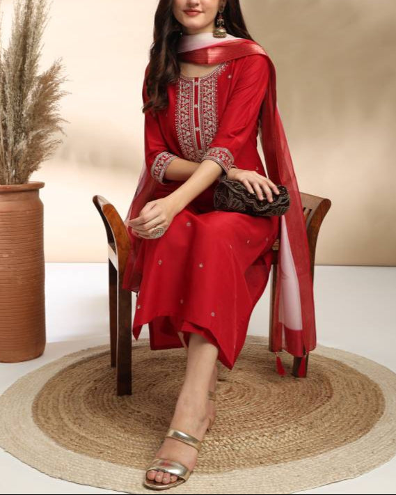Women Silk Blend Kurta Pant Dupatta Set-KYAMSTORE