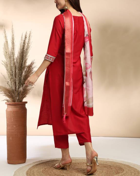 Women Silk Blend Kurta Pant Dupatta Set-KYAMSTORE