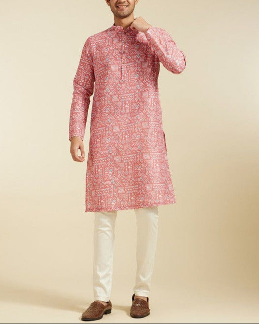 Geometric Printed Mandarin Collar Straight Kurta-KYAMSTORE