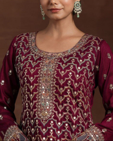 Ethnic Motifs Embroidered Sequinned Straight Kurta With Palazzos & Dupatta-KYAMSTORE