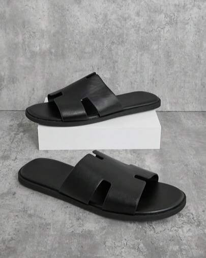 Men's Casual Comfortable Lightweight Fashion Genuine Leather Slippers | Black-KYAMSTORE
