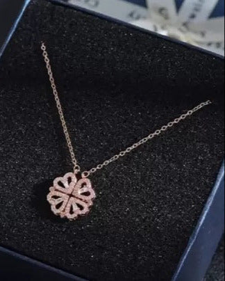 Gold-plated Rose Gold Magnet Clover Flower Heart Necklace-KYAMSTORE