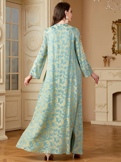 Maxi Dress - Light Blue with Golden Paisley Appliqués | Delivery: 5 to 10 business days | Limited stocks available | Hurry before Sold Out