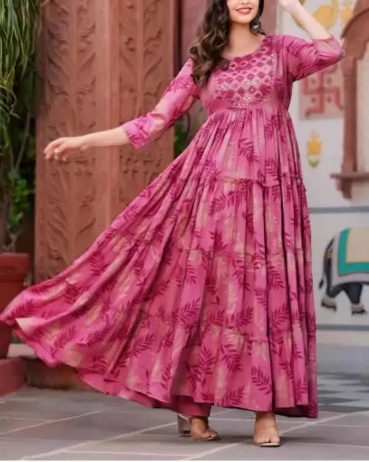 Embroidered Viscose Rayon Stitched Anarkali Gown (Color Variants)-KYAMSTORE