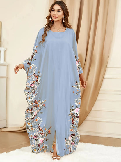 Floral Print Crew Neck Kaftan Abaya | Delivery: 7 to 10 business days | Limited stocks available | Hurry before Sold Out