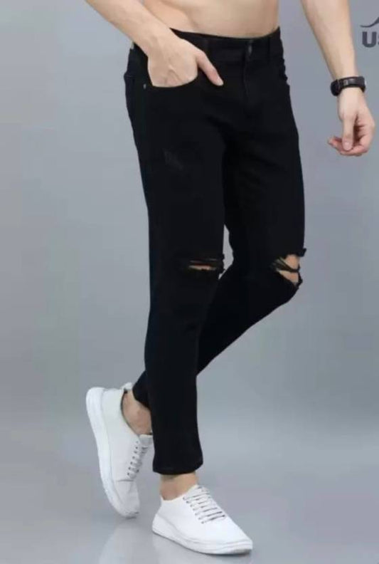 Men Regular Mid Rise Black Jeans-KYAMSTORE