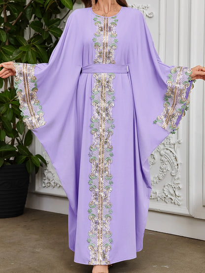 Elegant Women's Purple Arabic Dress with Golden Embroidery | Delivery: 7 to 10 business days | Limited stocks available | Hurry before Sold Out