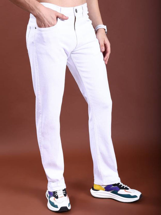 Men Regular Mid Rise White Jeans-KYAMSTORE
